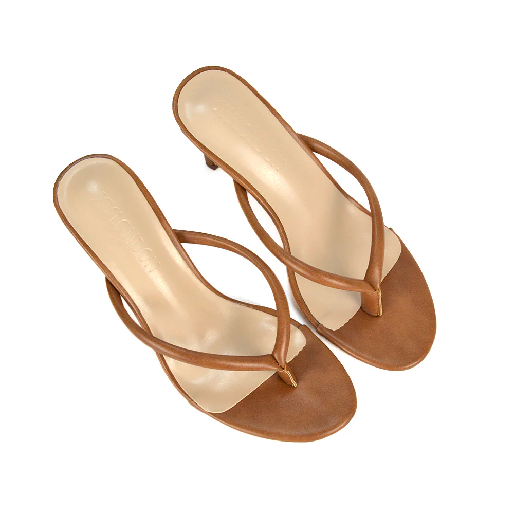 Lisa Stiletto High Heel Slip On Flip Flop Heeled Sandal Mules in Gold Metallic - Image 10