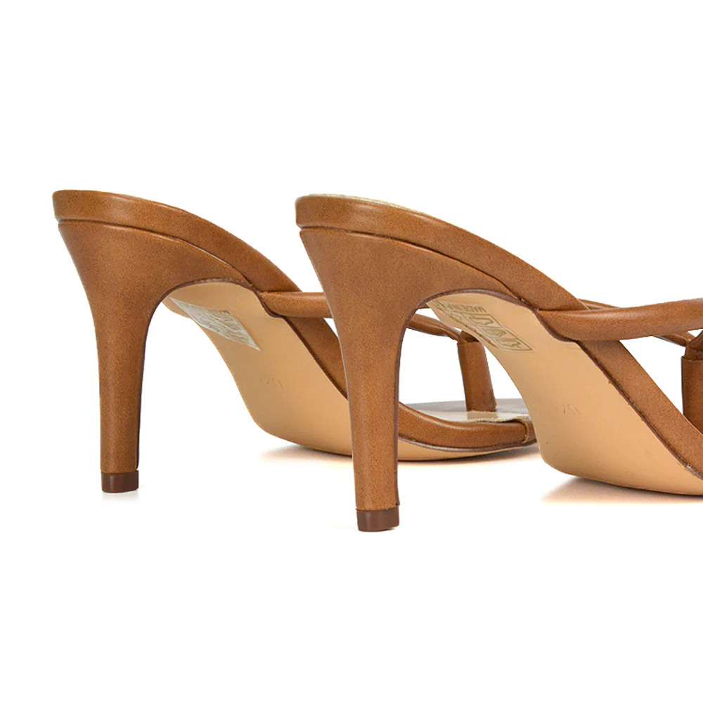 Lisa Stiletto High Heel Slip On Flip Flop Heeled Sandal Mules in Gold Metallic - Image 11