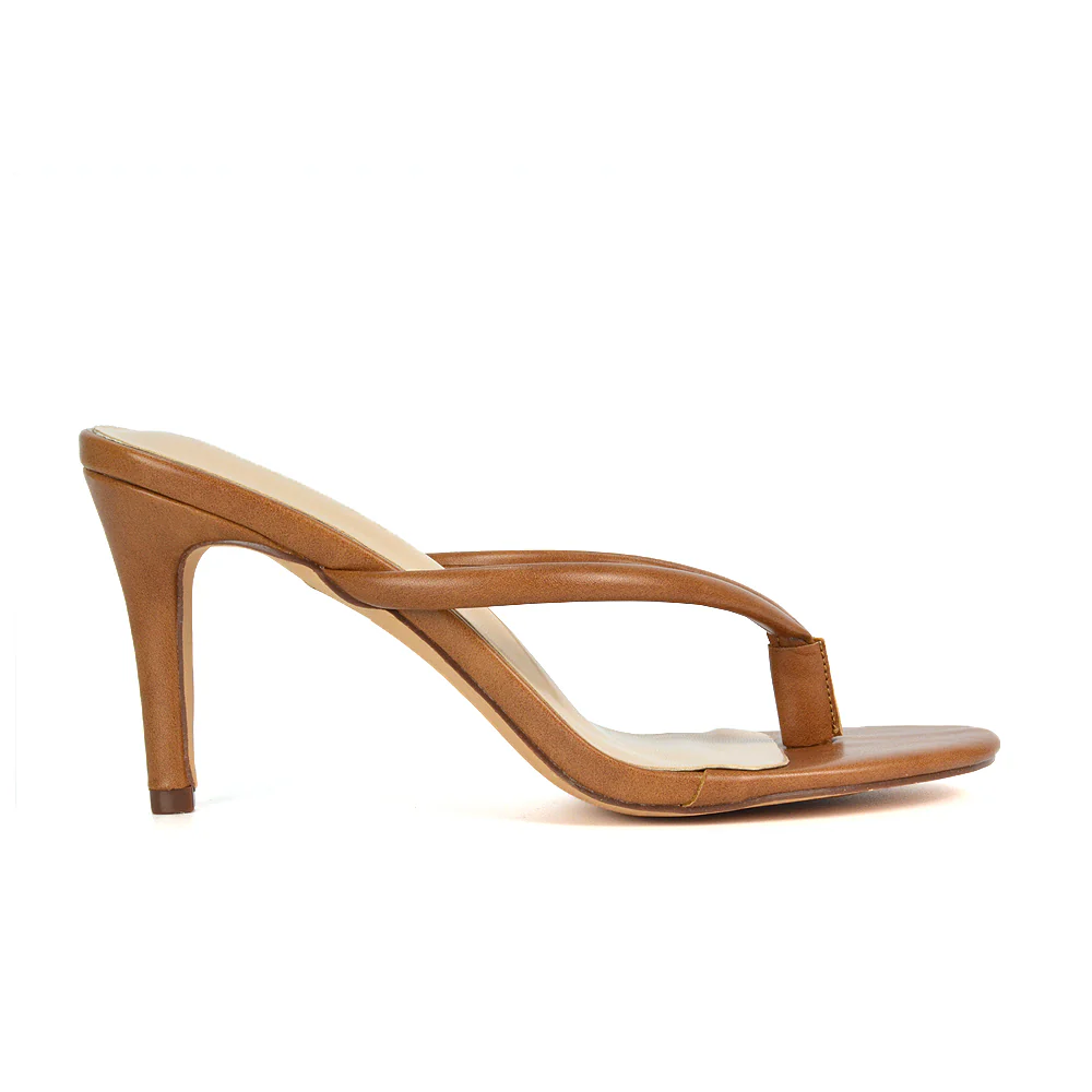 Lisa Stiletto High Heel Slip On Flip Flop Heeled Sandal Mules in Gold Metallic - Image 13