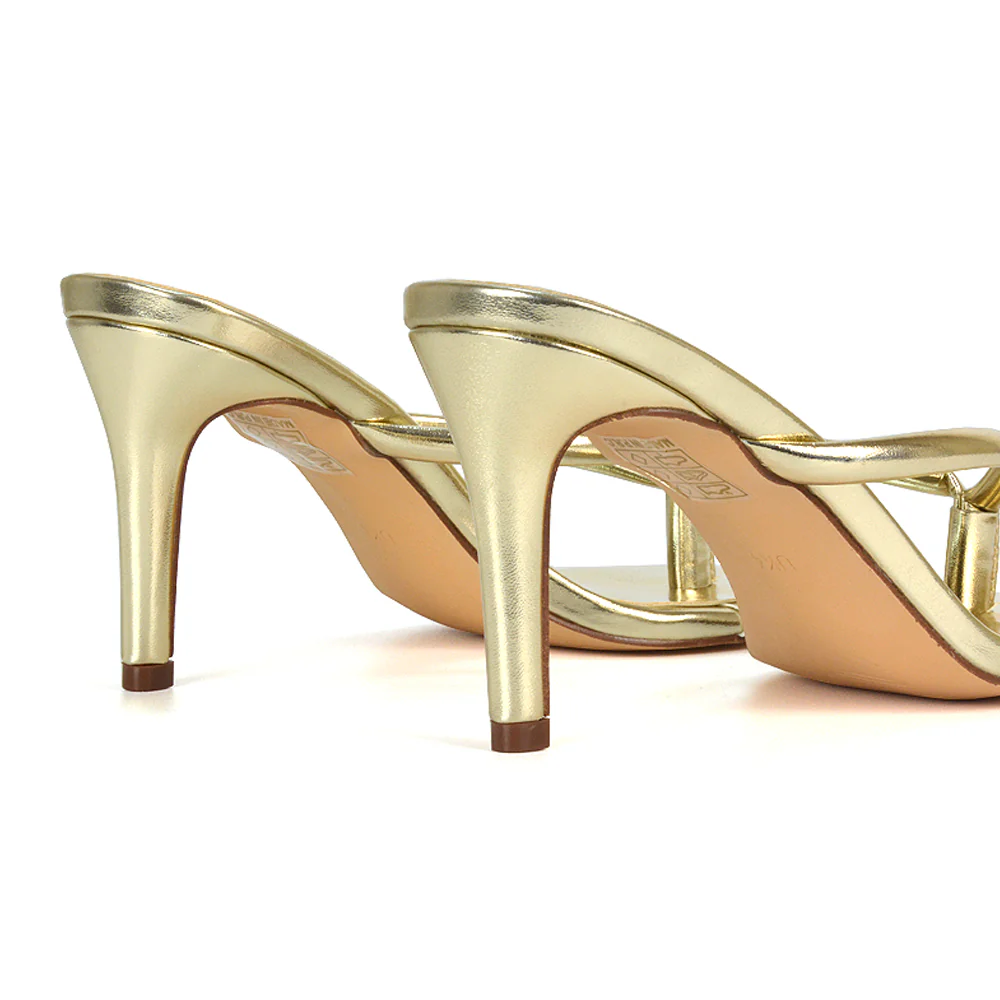 Lisa Stiletto High Heel Slip On Flip Flop Heeled Sandal Mules in Gold Metallic - Image 4
