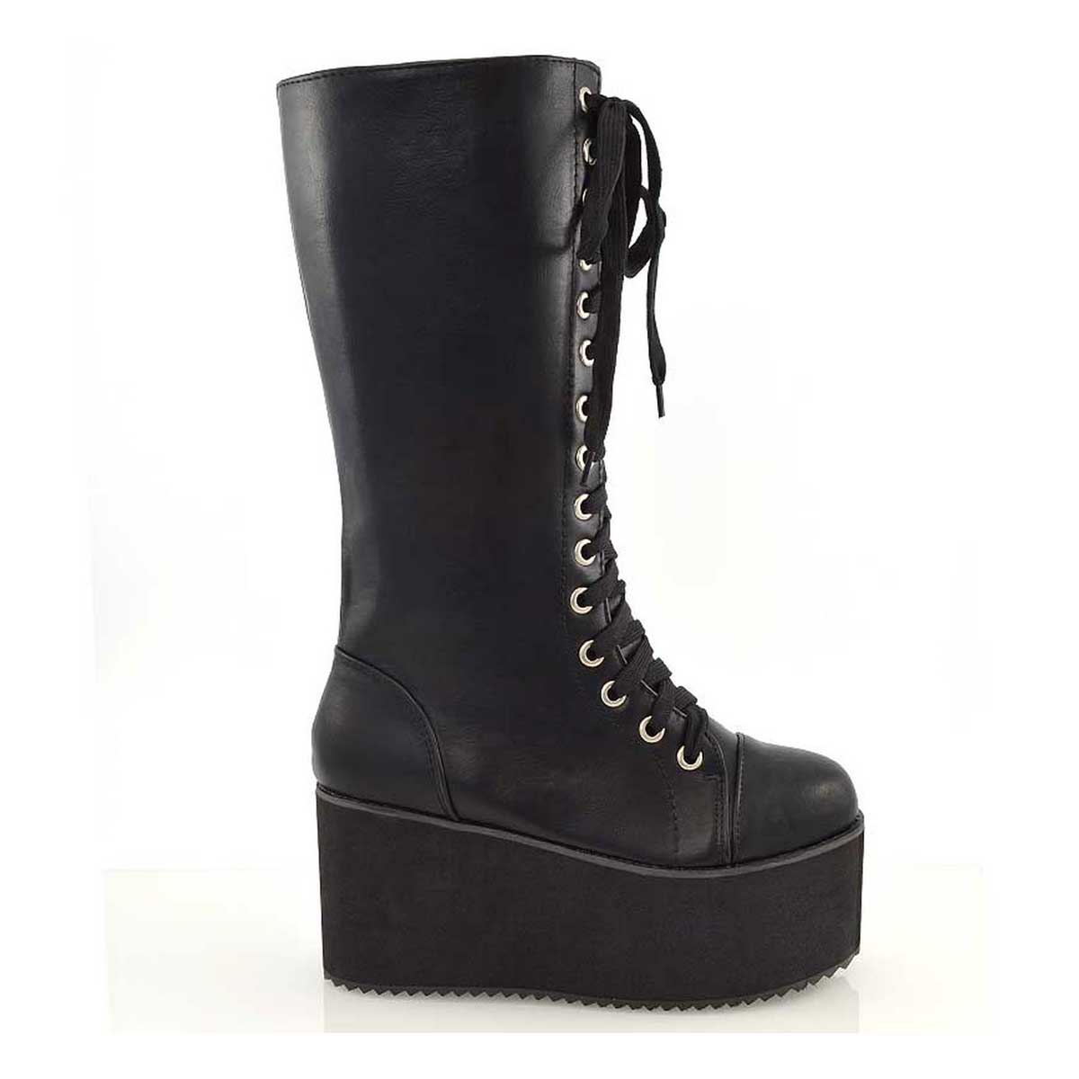 LIZ'S CHUNKY SOLE LACE UP KNEE HIGH BIKER WINTER PLATFORM BOOTS IN BLACK FAUX SUEDE - Image 14