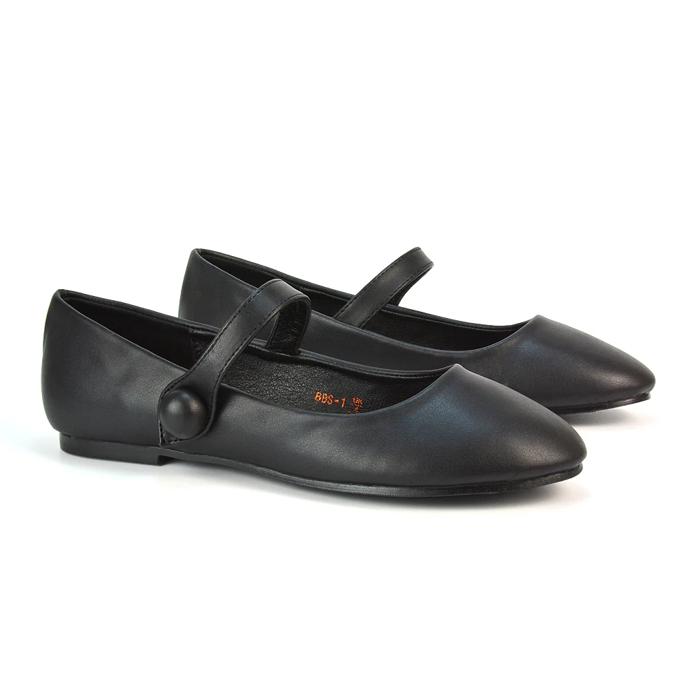 Liza Flat Pump Strappy Round Toe Ballerina Shoes in Black Patent - Image 6