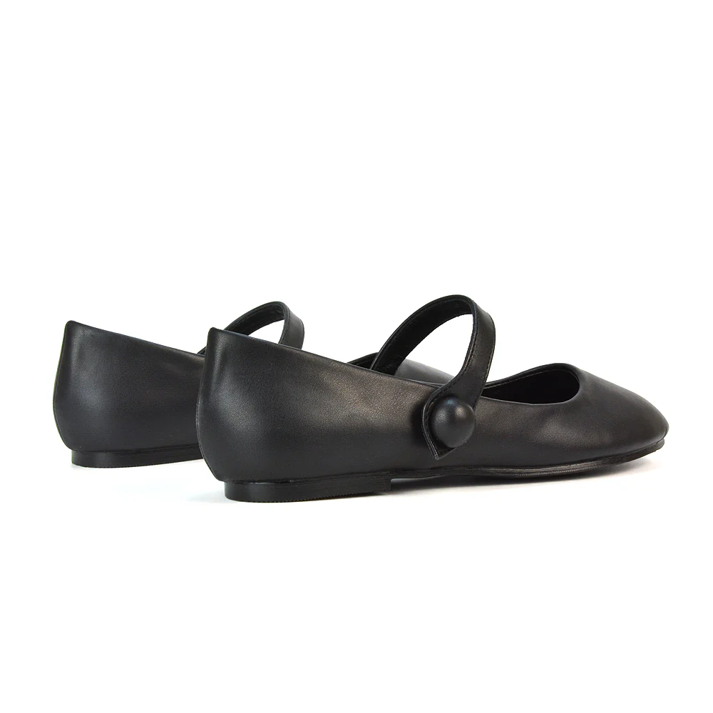 Liza Flat Pump Strappy Round Toe Ballerina Shoes in Black Patent - Image 10