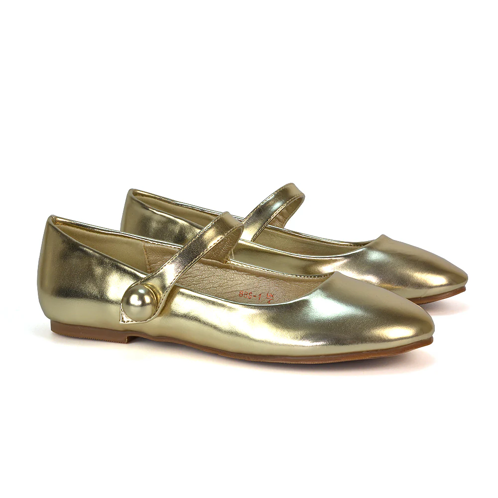 Liza Flat Pump Strappy Round Toe Ballerina Shoes in Black Patent - Image 12