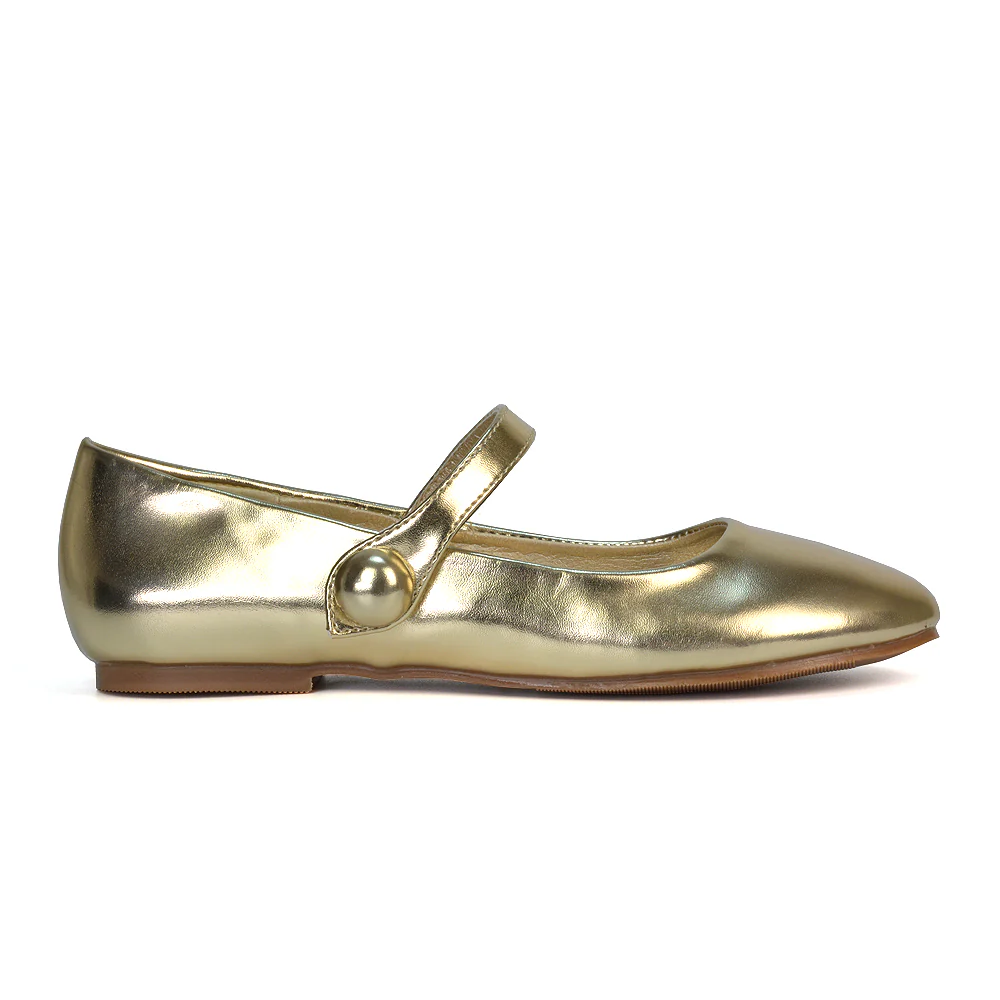 Liza Flat Pump Strappy Round Toe Ballerina Shoes in Black Patent - Image 15