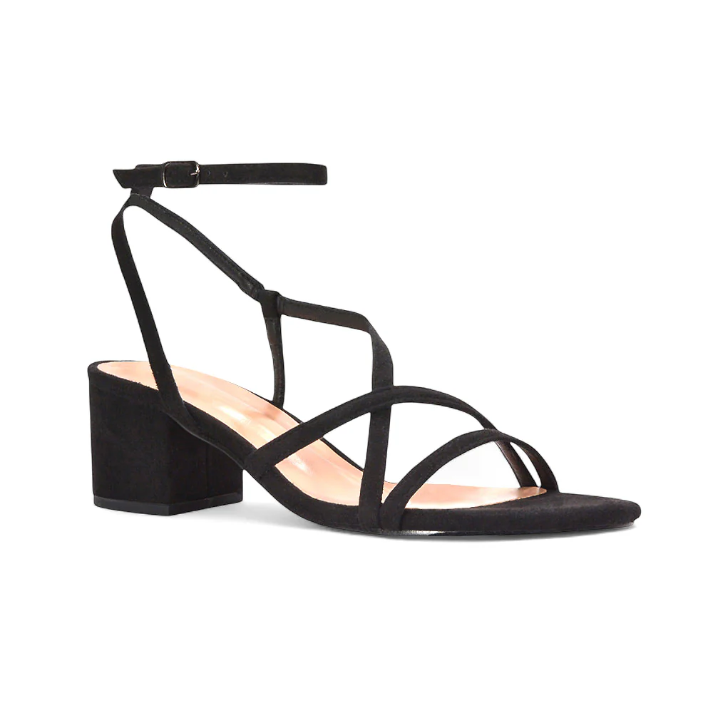 Lizzie Open Toe Mid Block Heel Strappy Sandals in Navy Patent - Image 13