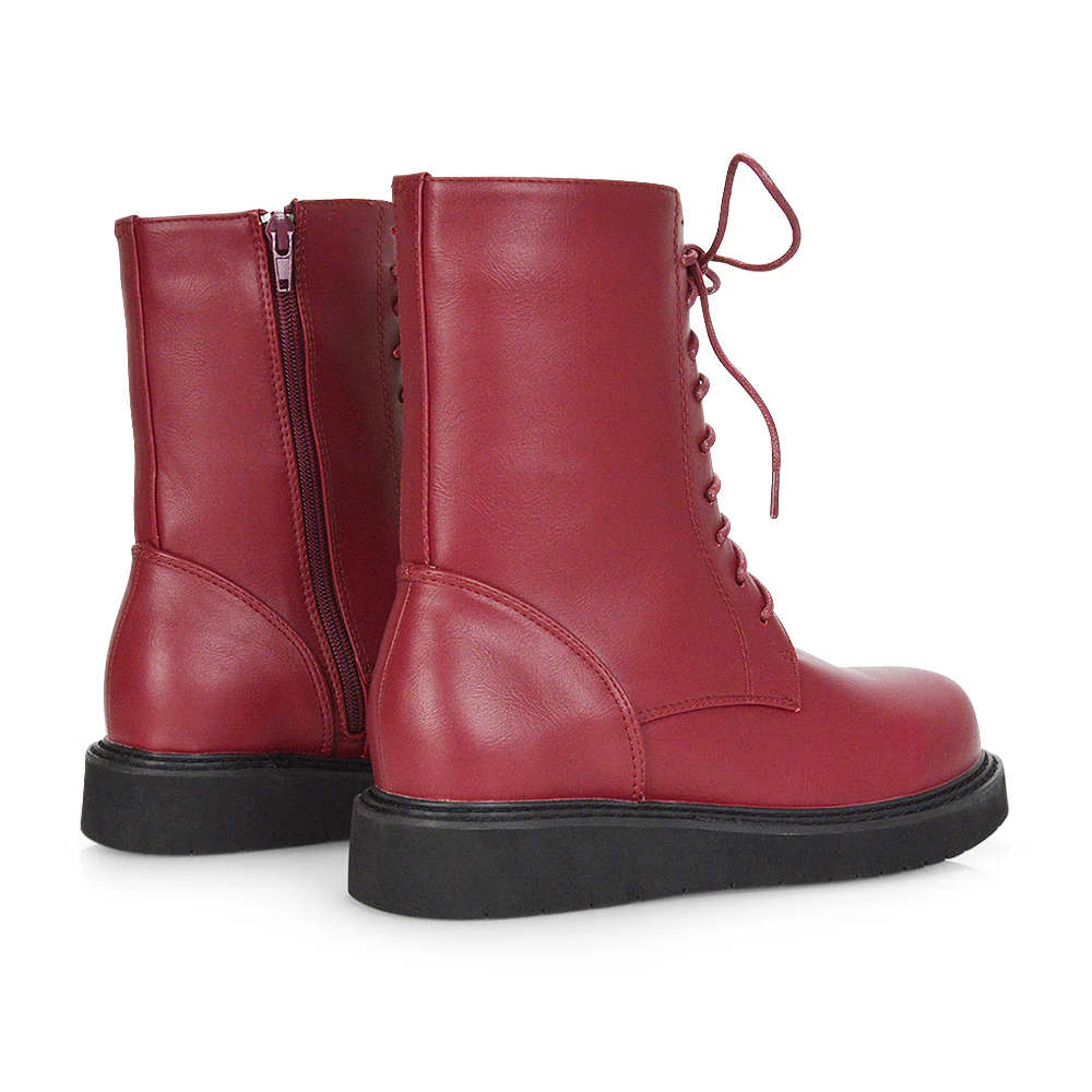 Lizzo Flat Chunky Sole Platform Zip-Up Flatform Lace up Ankle Biker Boots in Black Faux Suede - Image 26