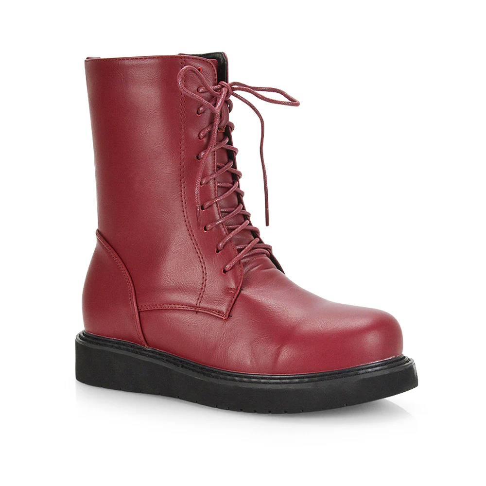 Lizzo Flat Chunky Sole Platform Zip-Up Flatform Lace up Ankle Biker Boots in Black PU - Image 12