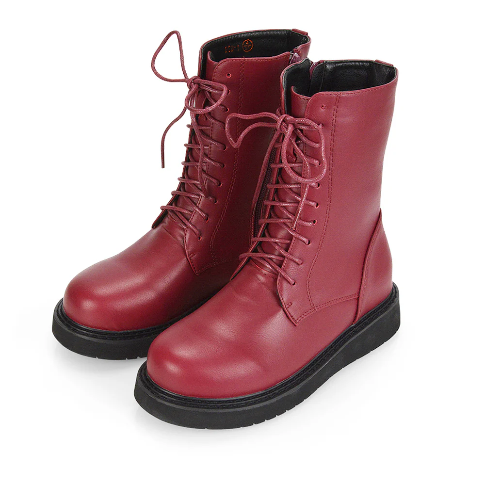 Lizzo Flat Chunky Sole Platform Zip-Up Flatform Lace up Ankle Biker Boots in Black PU - Image 9