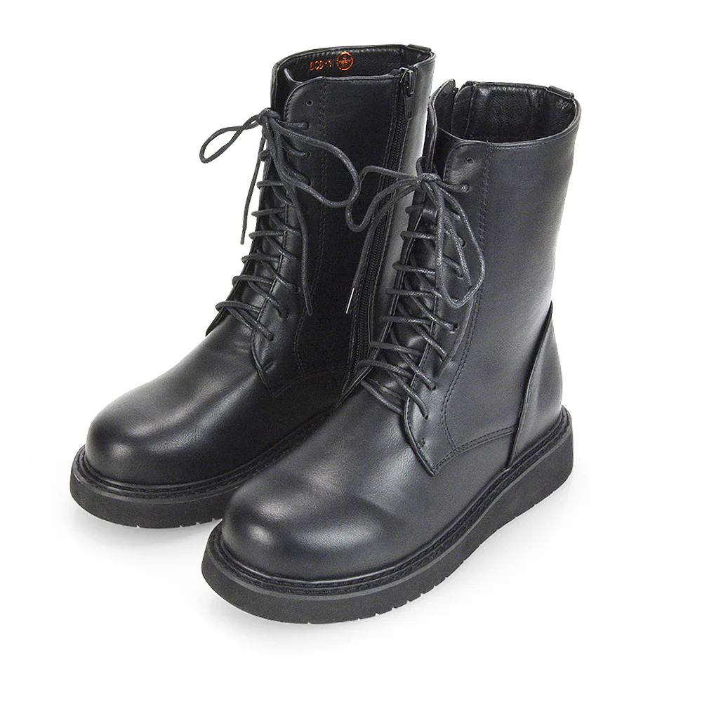Lizzo Flat Chunky Sole Platform Zip-Up Flatform Lace up Ankle Biker Boots in Burgundy PU - Image 60