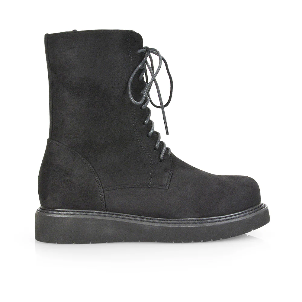 Lizzo Flat Chunky Sole Platform Zip-Up Flatform Lace up Ankle Biker Boots in Burgundy PU - Image 89