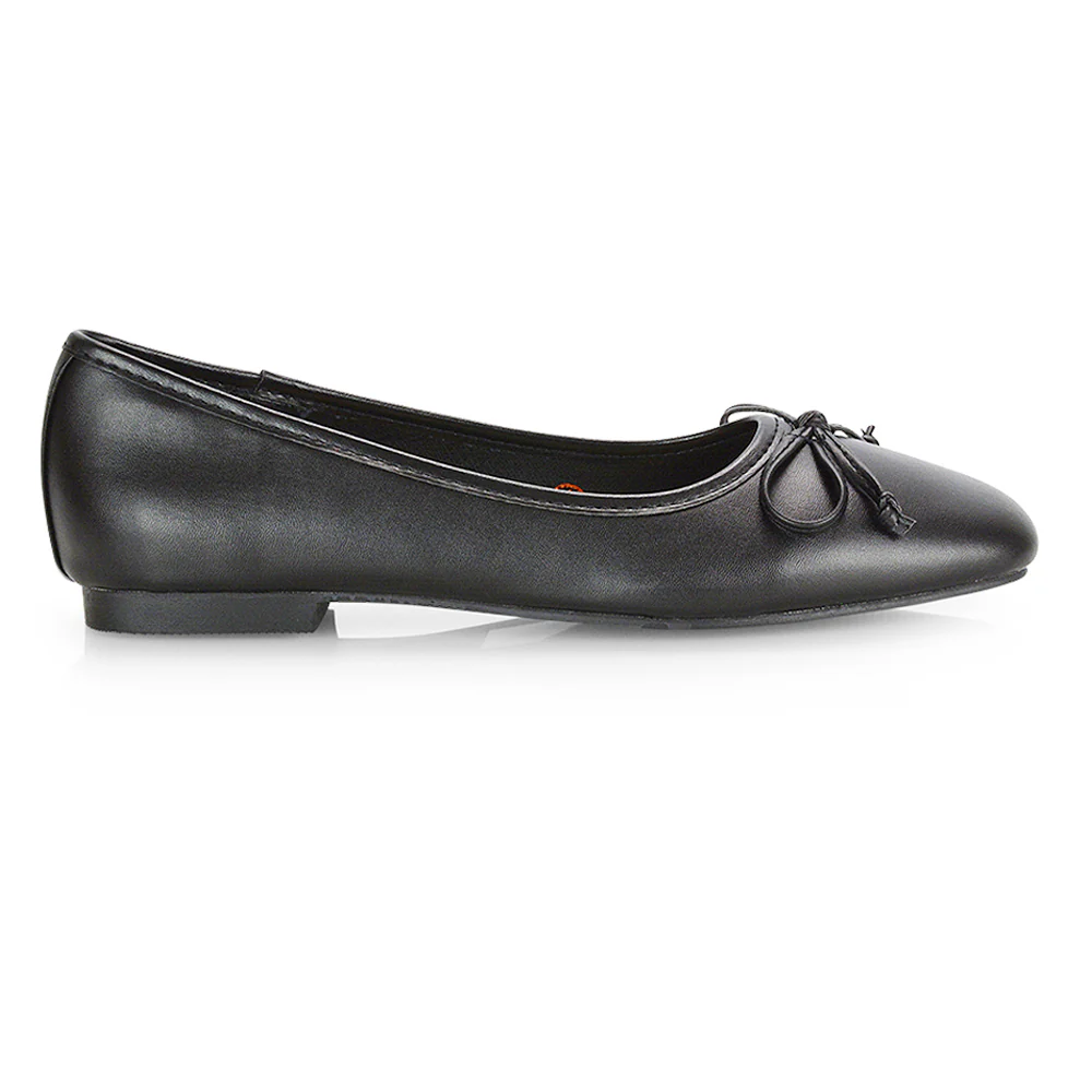 Lizzy Bow Detailing Flat Square Toe Ballerina Pump Shoes in Black PU - Image 13