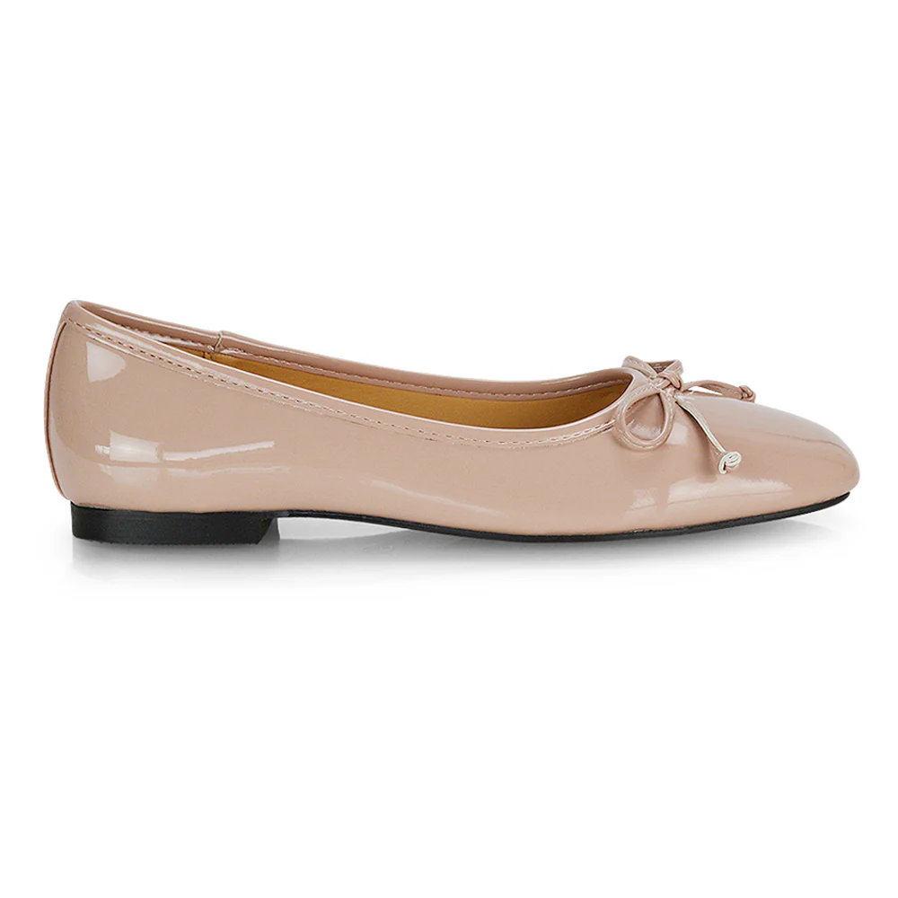 Lizzy Bow Detailing Flat Square Toe Ballerina Pump Shoes in Black PU - Image 49