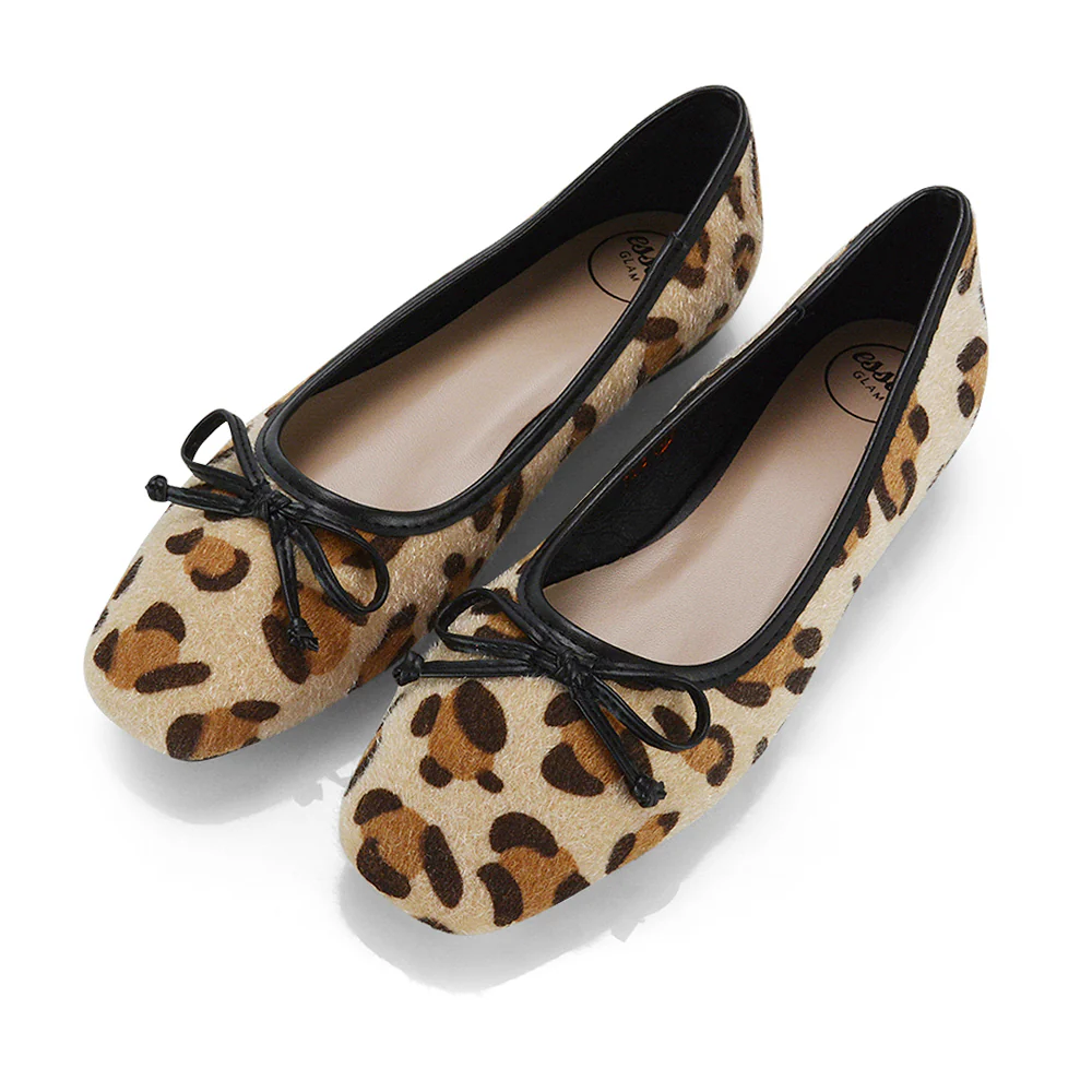 Lizzy Bow Detailing Flat Square Toe Ballerina Pump Shoes in Black PU - Image 56