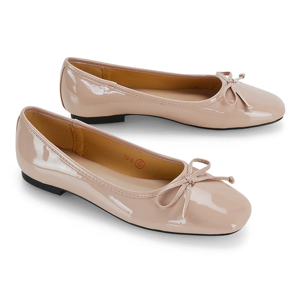 Lizzy Bow Detailing Flat Square Toe Ballerina Pump Shoes in Leopard - Image 47