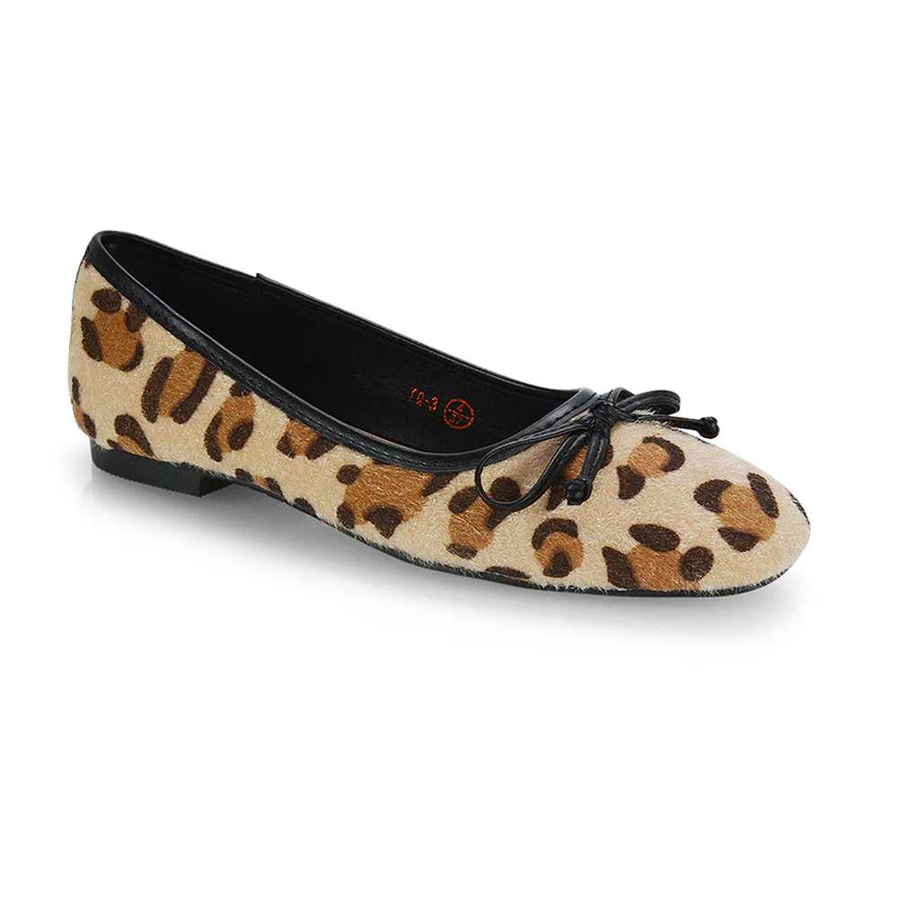 Lizzy Bow Detailing Flat Square Toe Ballerina Pump Shoes in Leopard - Image 74