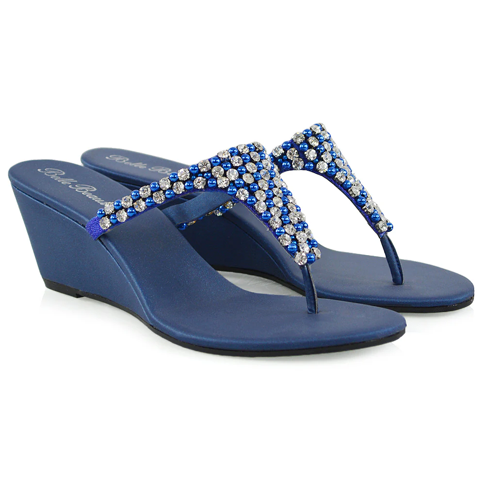 Logan Diamante Embellished Sparkly Statement Strappy Toe Post Thong Wedge Sandal High Heels in Silver - Image 15