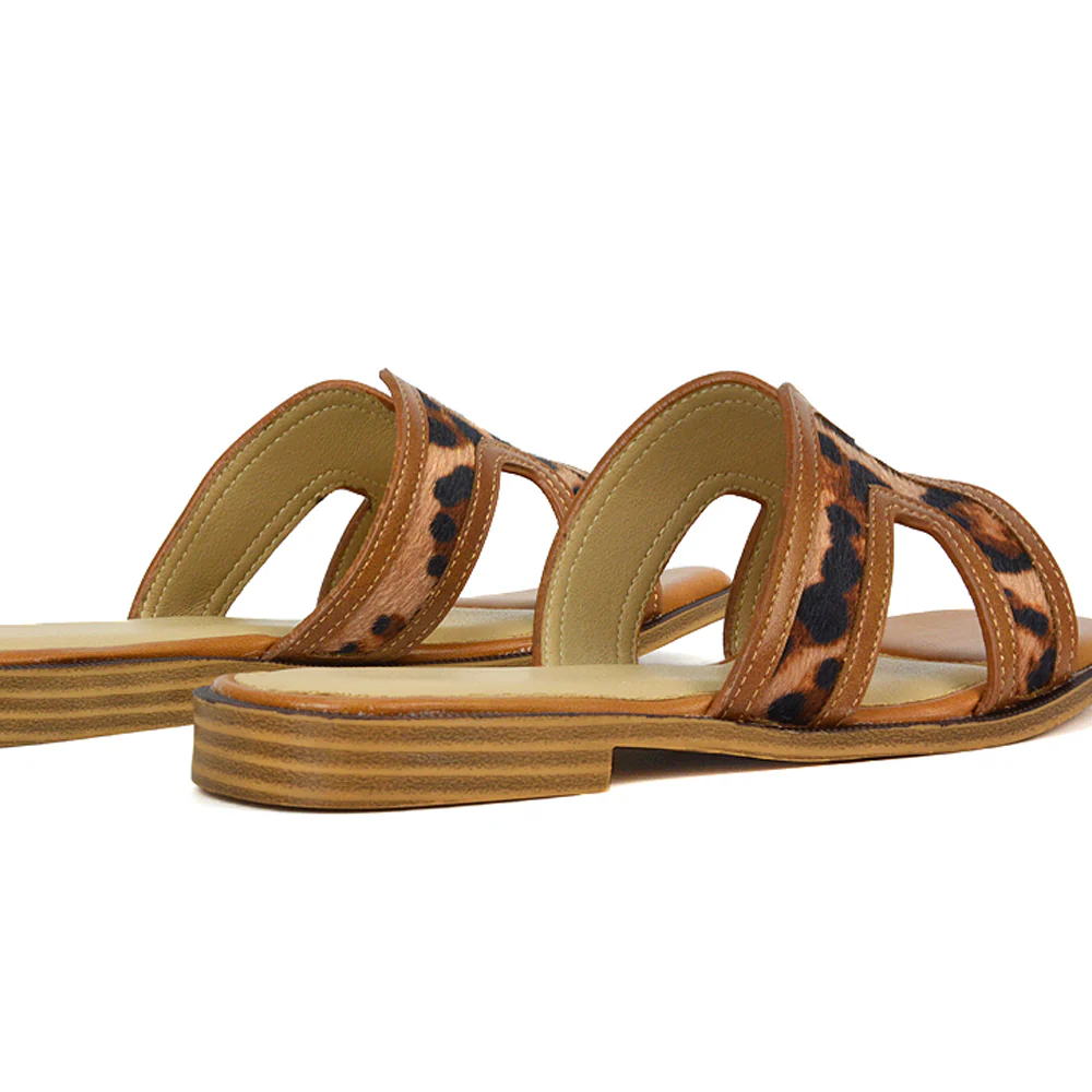 Lola Cut Out Strap Flat Summer Slip On Holiday Slides in Leopard - Image 6