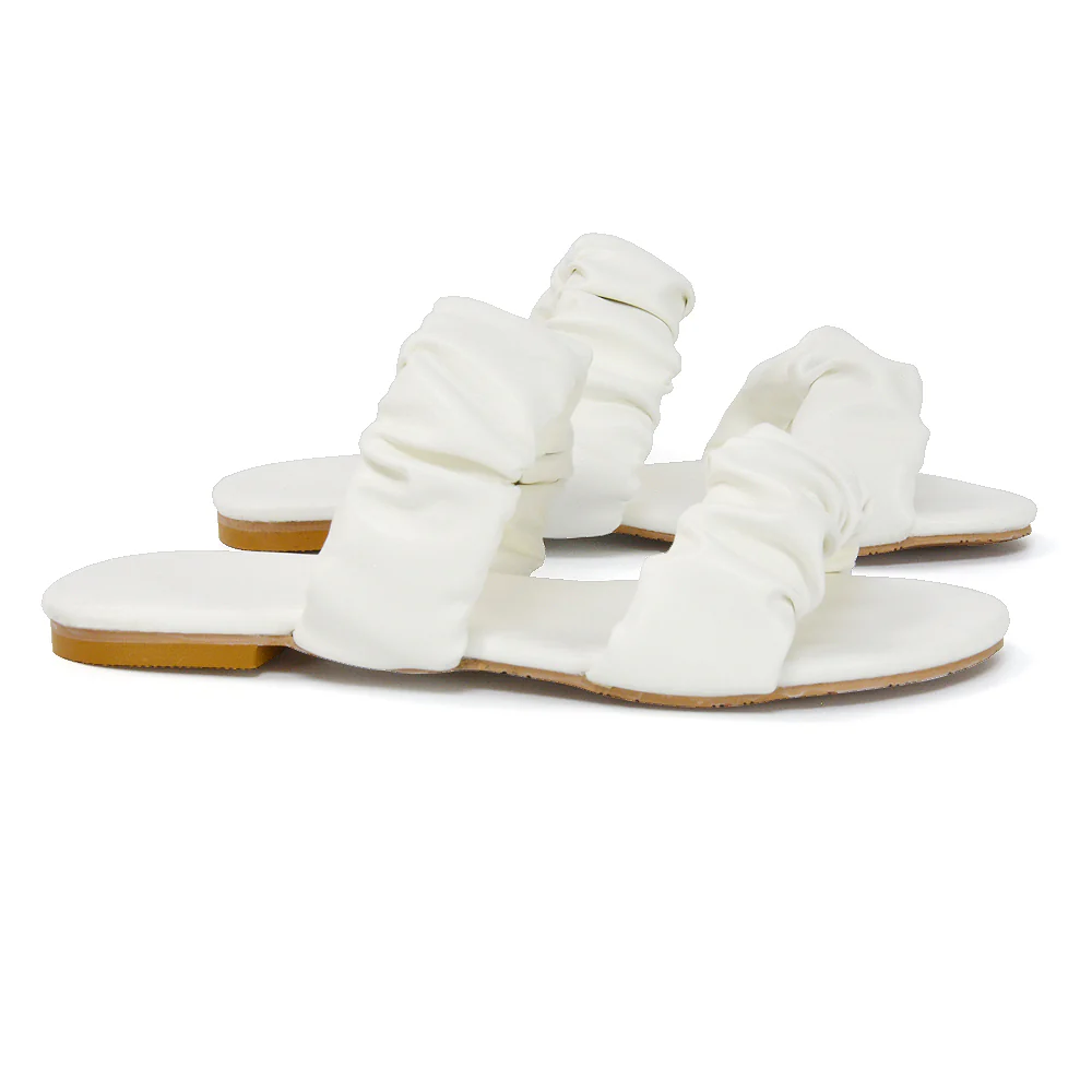 Luca Ruched Double Strap Flat Heel Slider Sandals in Mint Synthetic Leather - Image 37