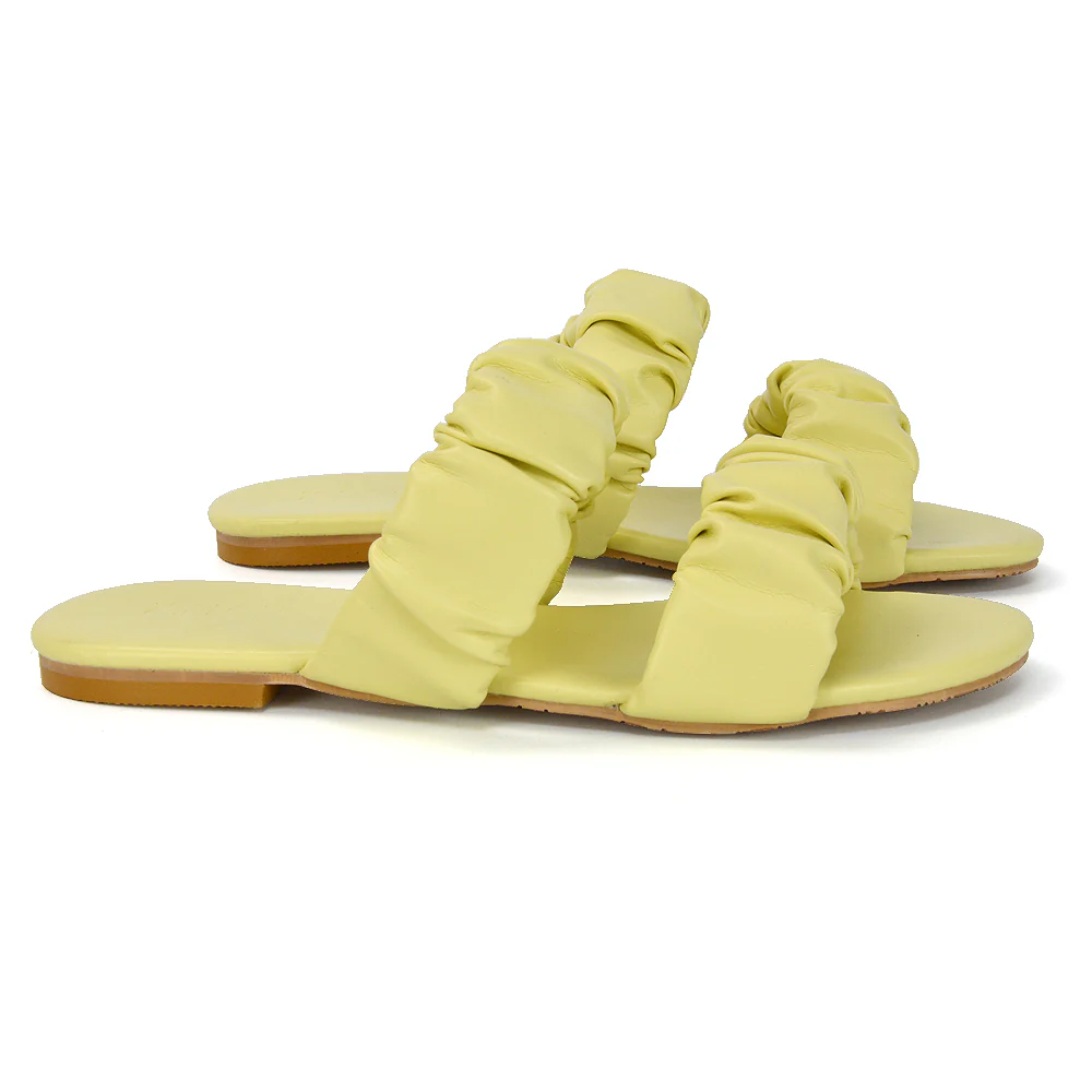 Luca Ruched Double Strap Flat Heel Slider Sandals in Mint Synthetic Leather - Image 72