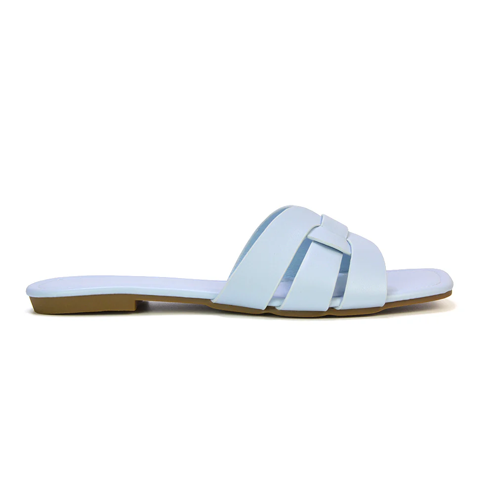 Luci Square Toe Strappy Slip On Flat Summer Holiday Sandals in Black - Image 13