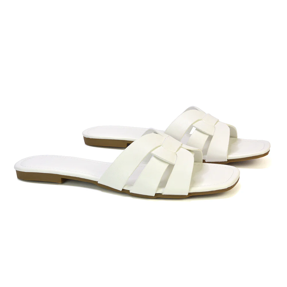 Luci Square Toe Strappy Slip On Flat Summer Holiday Sandals in Blue - Image 50