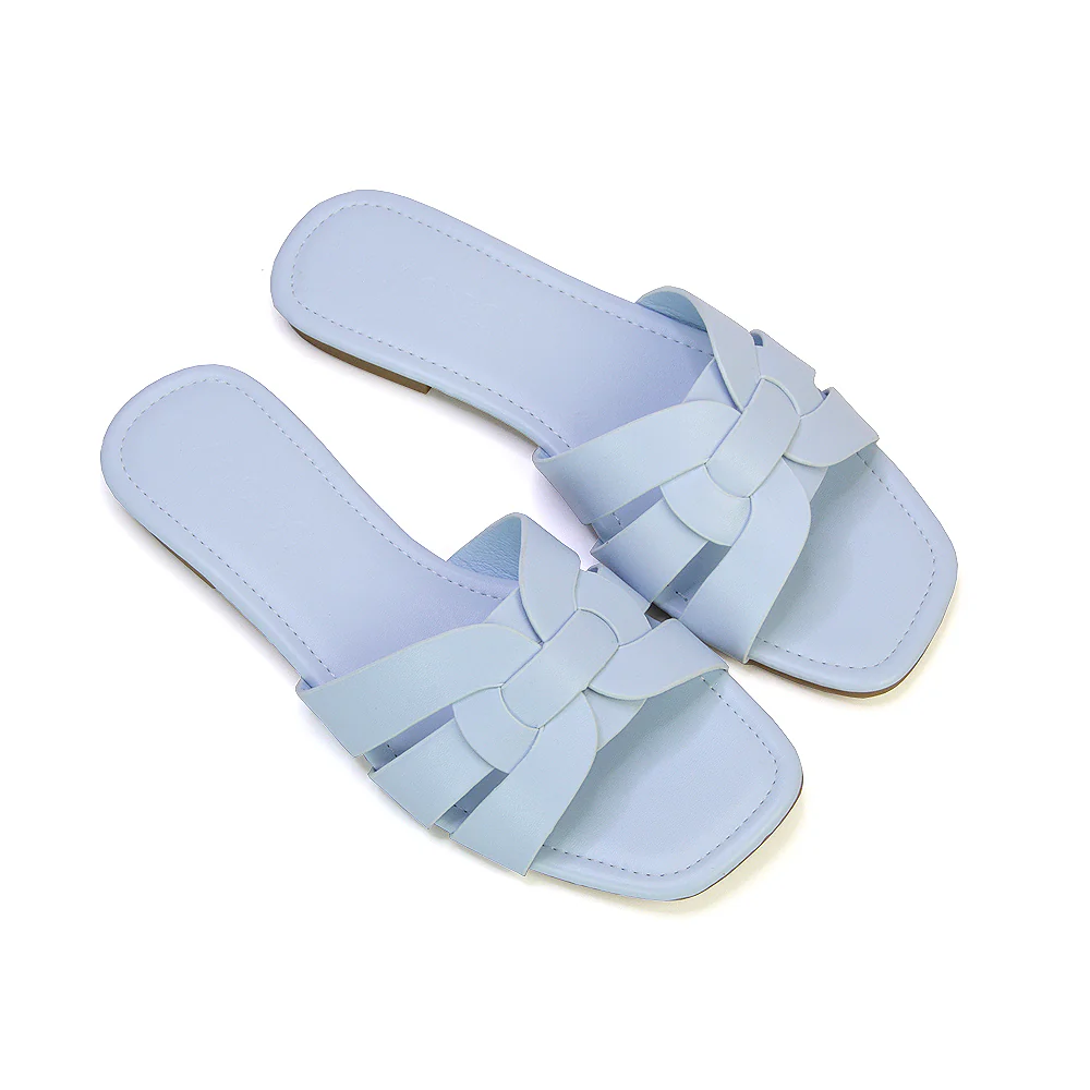 Luci Square Toe Strappy Slip On Flat Summer Holiday Sandals in Nude - Image 10