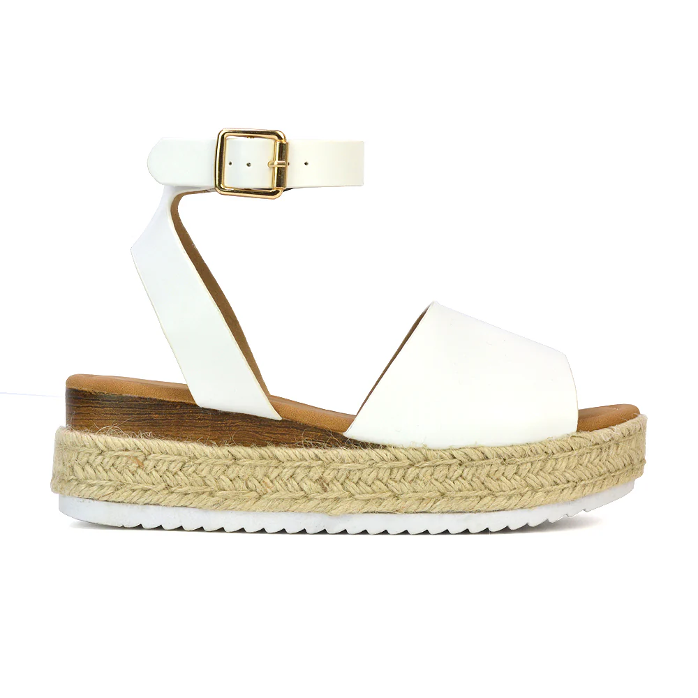 Lucile Ankle Buckle Strappy Flatform Espadrille Platform Sandals in White - Image 26