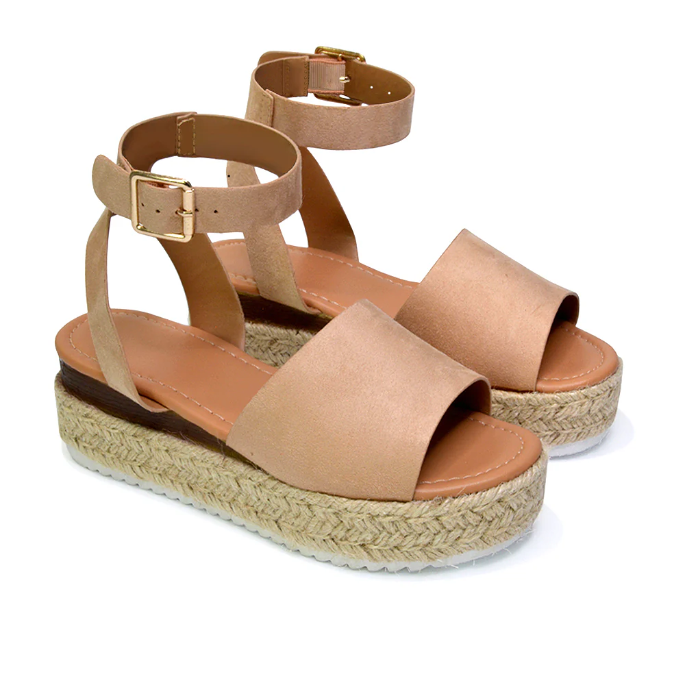 Lucile Ankle Buckle Strappy Flatform Espadrille Platform Sandals in White - Image 33