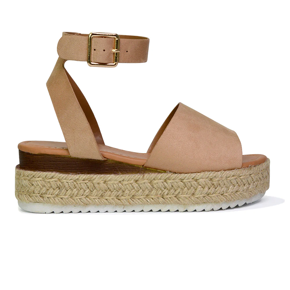 Lucile Ankle Buckle Strappy Flatform Espadrille Platform Sandals in White - Image 34