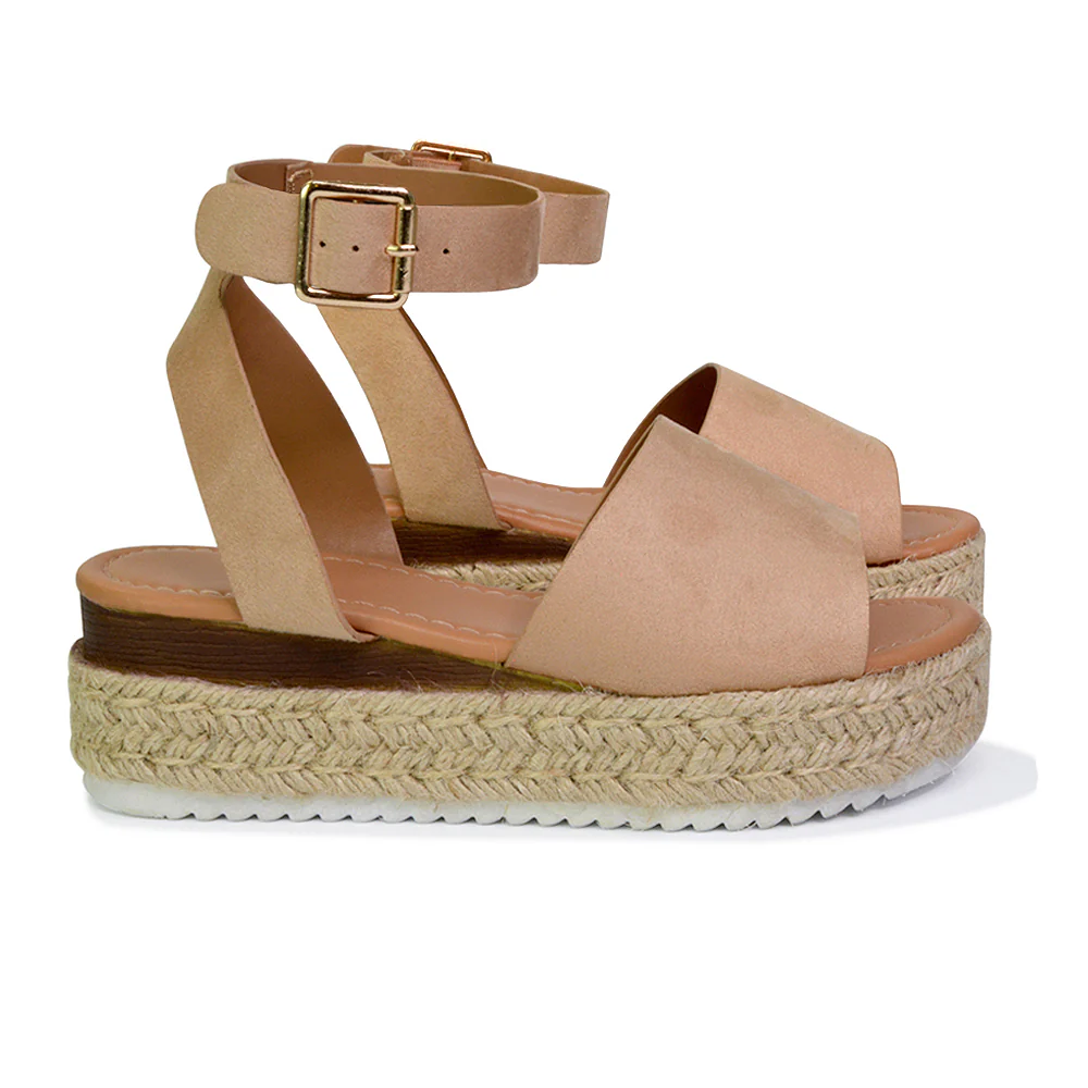 Lucile Ankle Buckle Strappy Flatform Espadrille Platform Sandals in White - Image 35