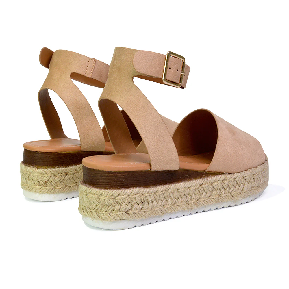 Lucile Ankle Buckle Strappy Flatform Espadrille Platform Sandals in White - Image 36
