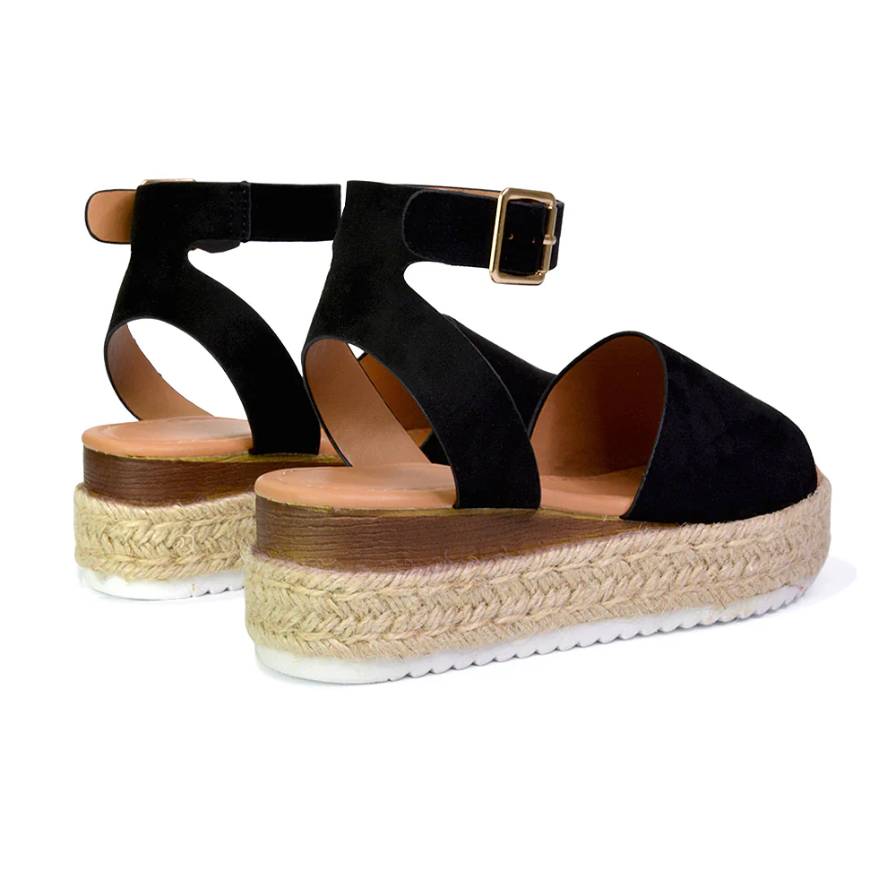 Lucile Ankle Buckle Strappy Flatform Espadrille Platform Sandals in White - Image 64