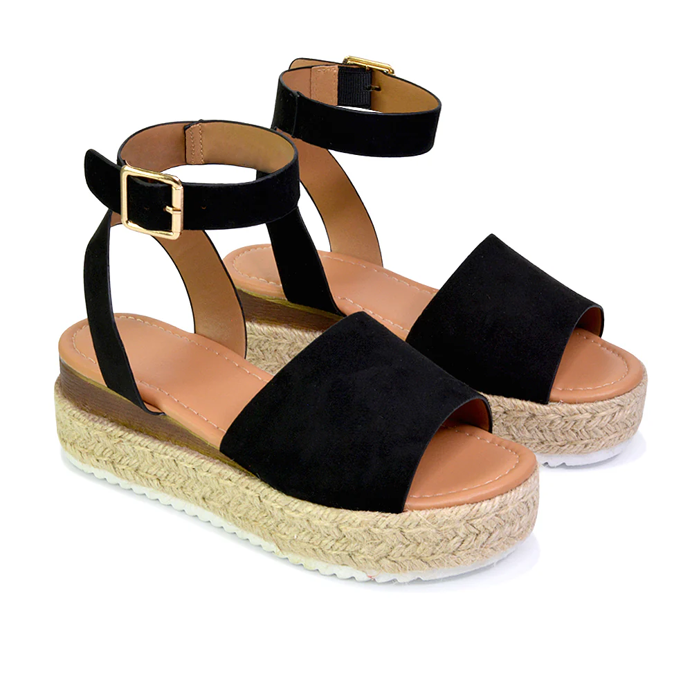 Lucile Ankle Buckle Strappy Flatform Espadrille Platform Sandals in White - Image 65