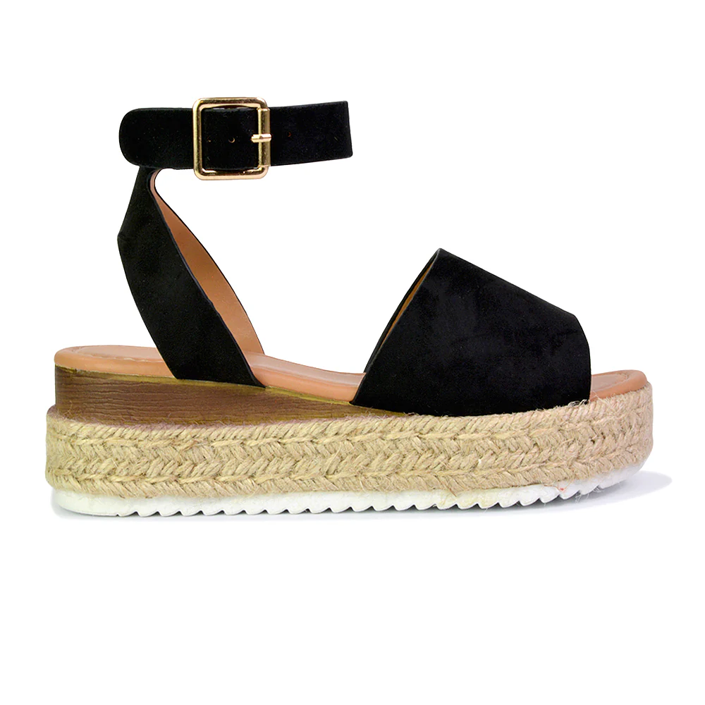 Lucile Ankle Buckle Strappy Flatform Espadrille Platform Sandals in White - Image 74