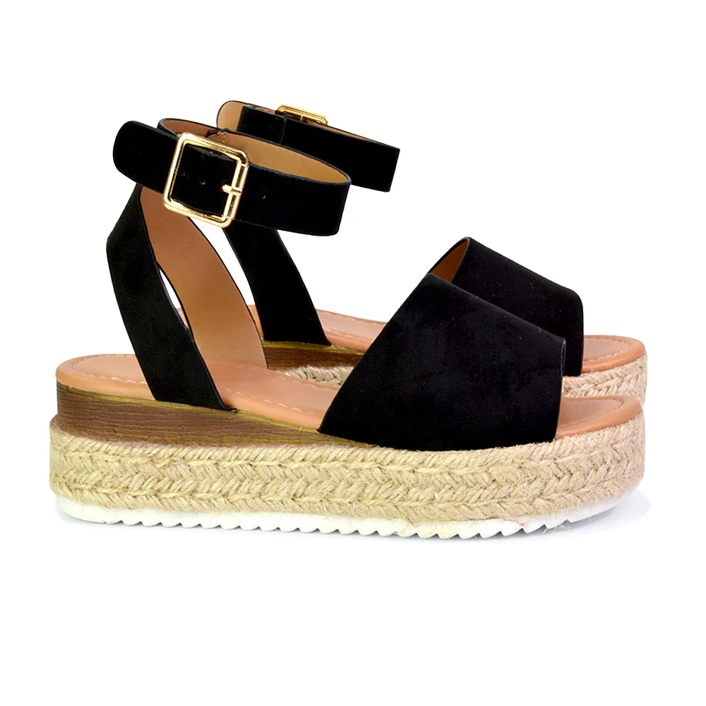 Lucile Ankle Buckle Strappy Flatform Espadrille Platform Sandals in White - Image 75