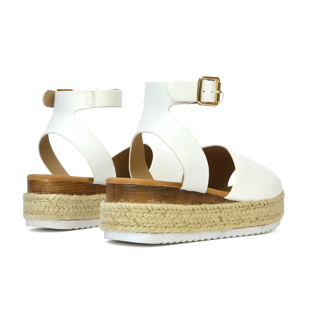 Lucile Ankle Buckle Strappy Flatform Espadrille Platform Sandals in White - Image 8