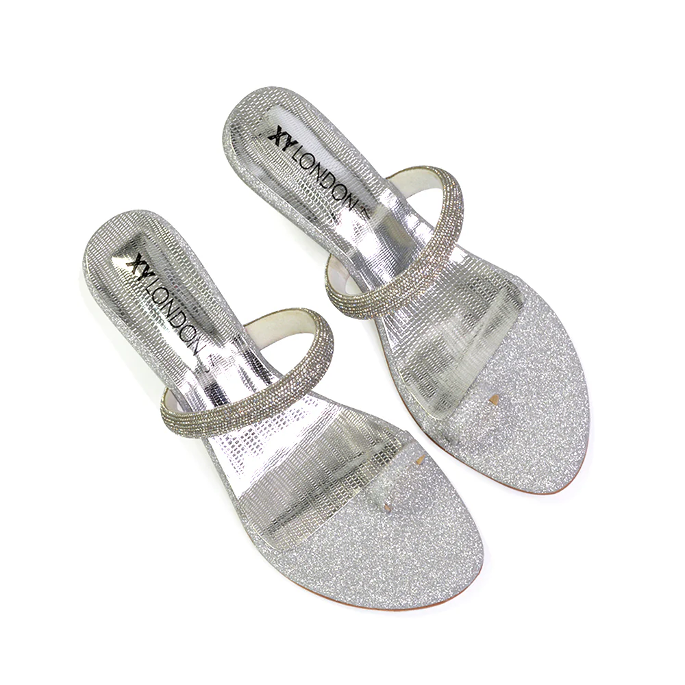 Lucille Slip On Strappy Sparkly Diamante Wedge Sandal Heels in Gold - Image 34