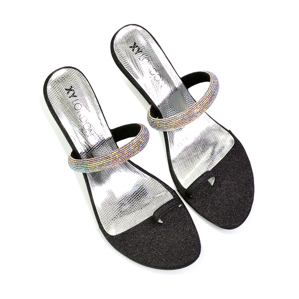 Lucille Slip On Strappy Sparkly Diamante Wedge Sandal Heels in Gold - Image 94