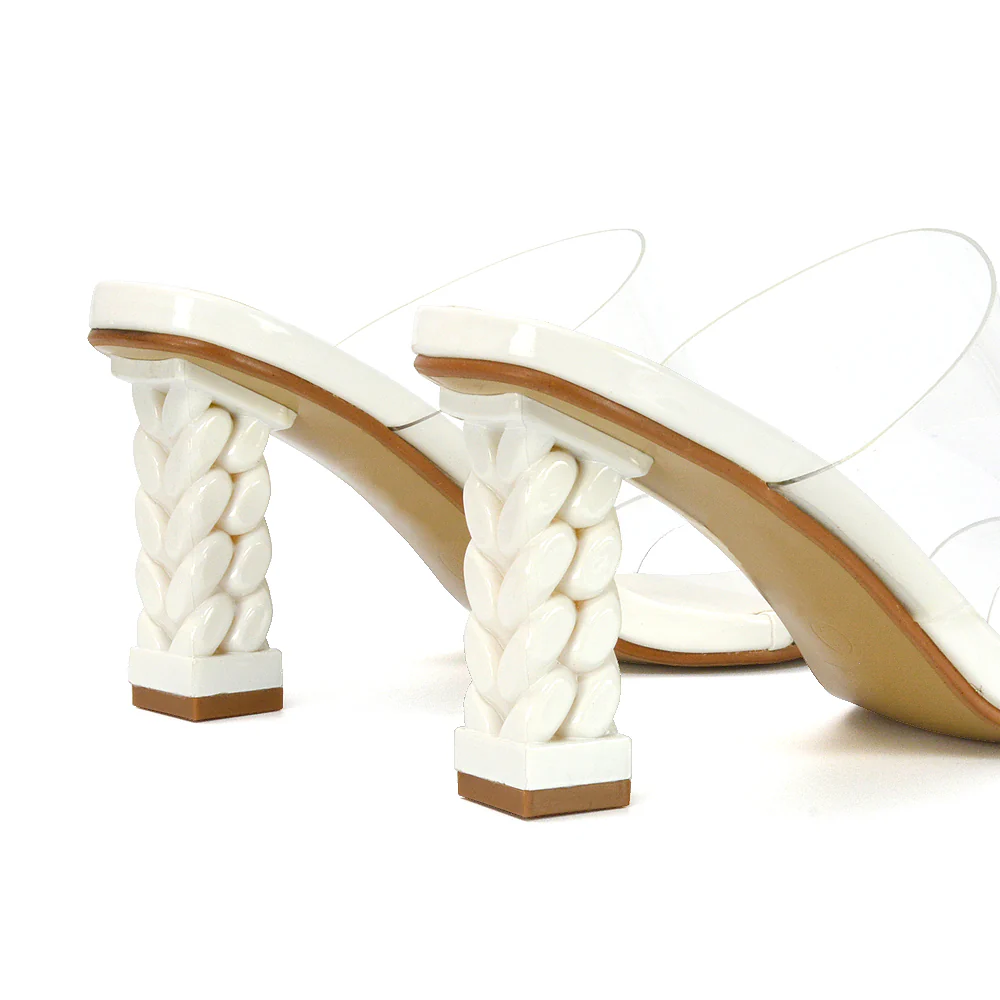 Lucky Square Toe Clear Strap Knot Detail Mid-Block Heel Sandal Mules in Black - Image 18