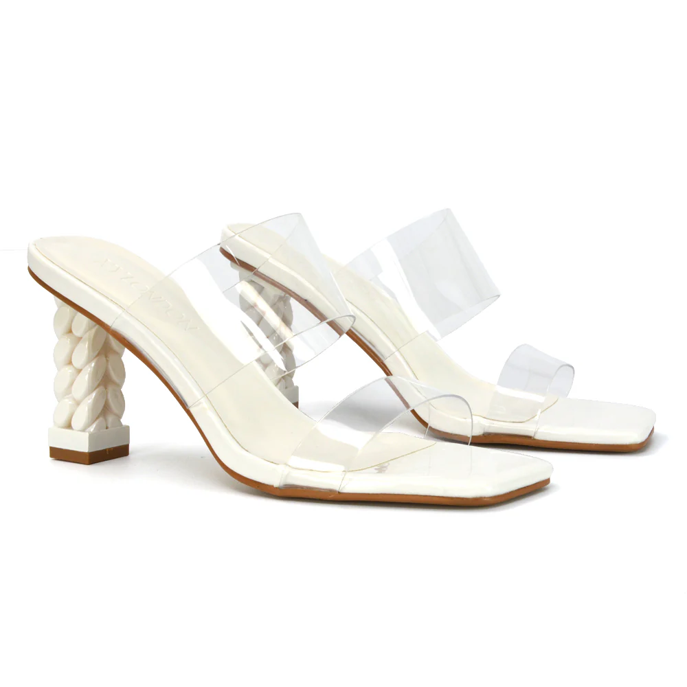Lucky Square Toe Clear Strap Knot Detail Mid-Block Heel Sandal Mules in Black - Image 20
