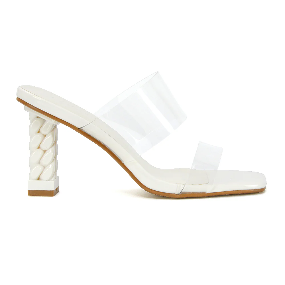 Lucky Square Toe Clear Strap Knot Detail Mid-Block Heel Sandal Mules in Black - Image 24