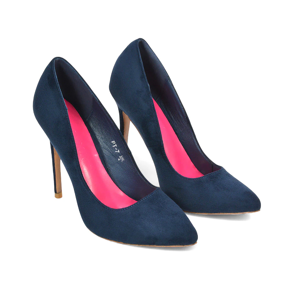 Lulu Pointed Toe Stiletto High Heel Elegant Classic Court Shoes in Black Synthetic Leather - Image 28
