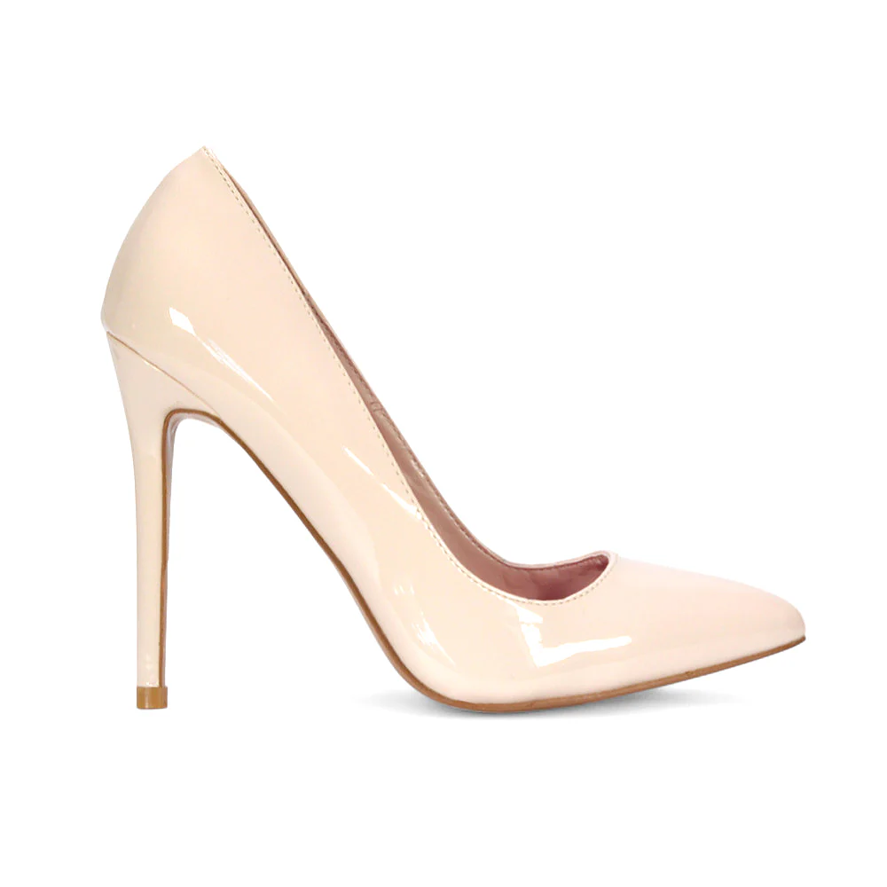 Lulu Pointed Toe Stiletto High Heel Elegant Classic Court Shoes in Black Synthetic Leather - Image 20