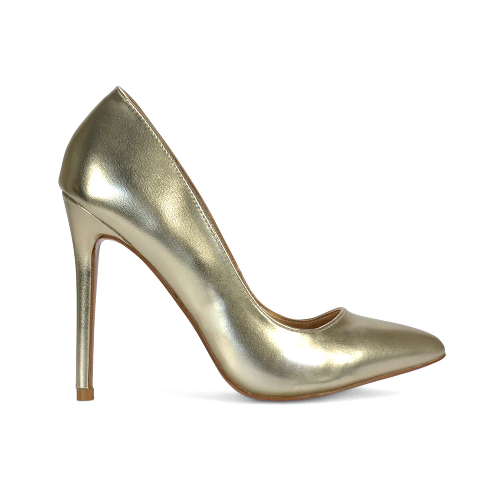 Lulu Pointed Toe Stiletto High Heel Elegant Classic Court Shoes in Black Synthetic Leather - Image 15
