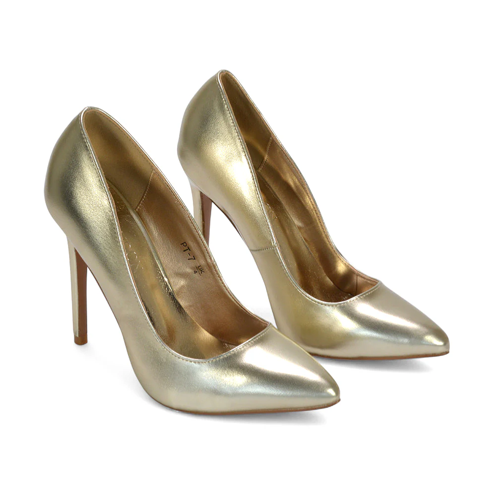 Lulu Pointed Toe Stiletto High Heel Elegant Classic Court Shoes in Black Synthetic Leather - Image 18