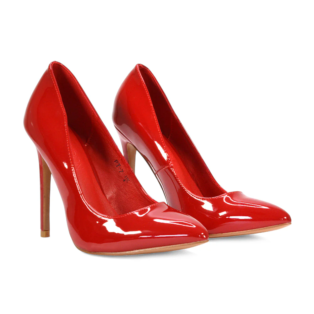 Lulu Pointed Toe Stiletto High Heel Elegant Classic Court Shoes in Black Synthetic Leather - Image 5