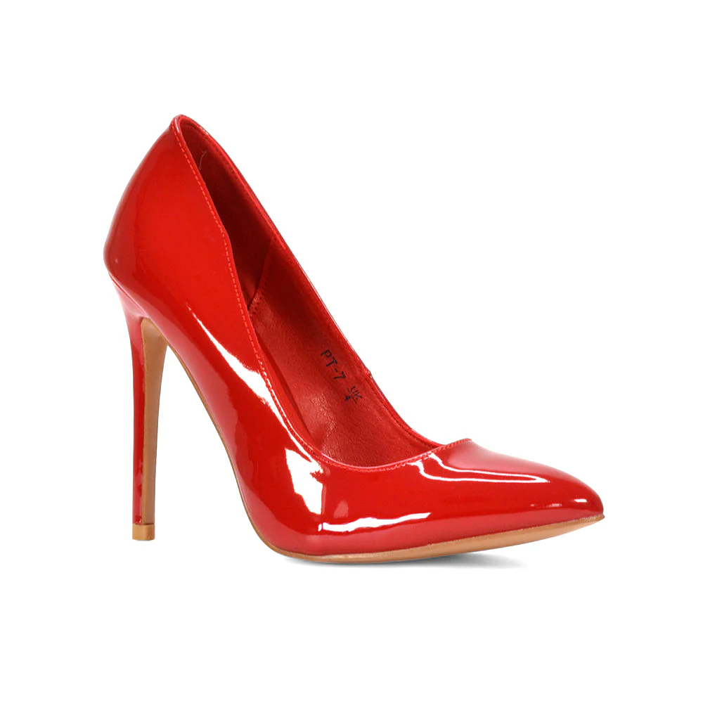 Lulu Pointed Toe Stiletto High Heel Elegant Classic Court Shoes in Black Synthetic Leather - Image 7