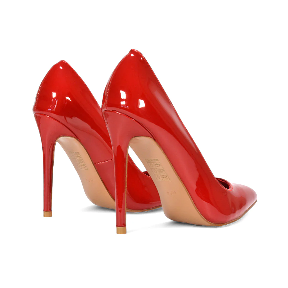 Lulu Pointed Toe Stiletto High Heel Elegant Classic Court Shoes in Black Synthetic Leather - Image 8