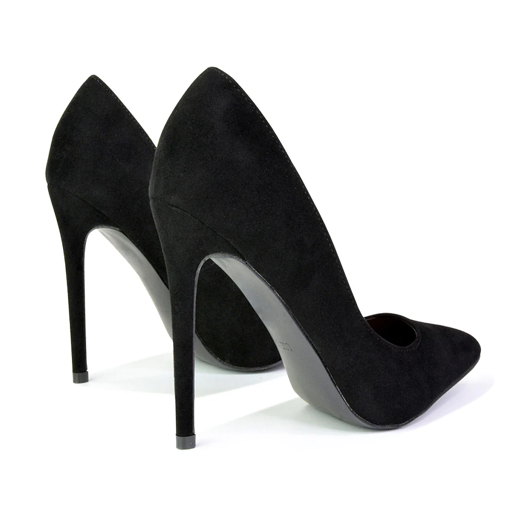 Lulu Pointed Toe Stiletto High Heel Elegant Classic Court Shoes in Black Synthetic Leather - Image 11